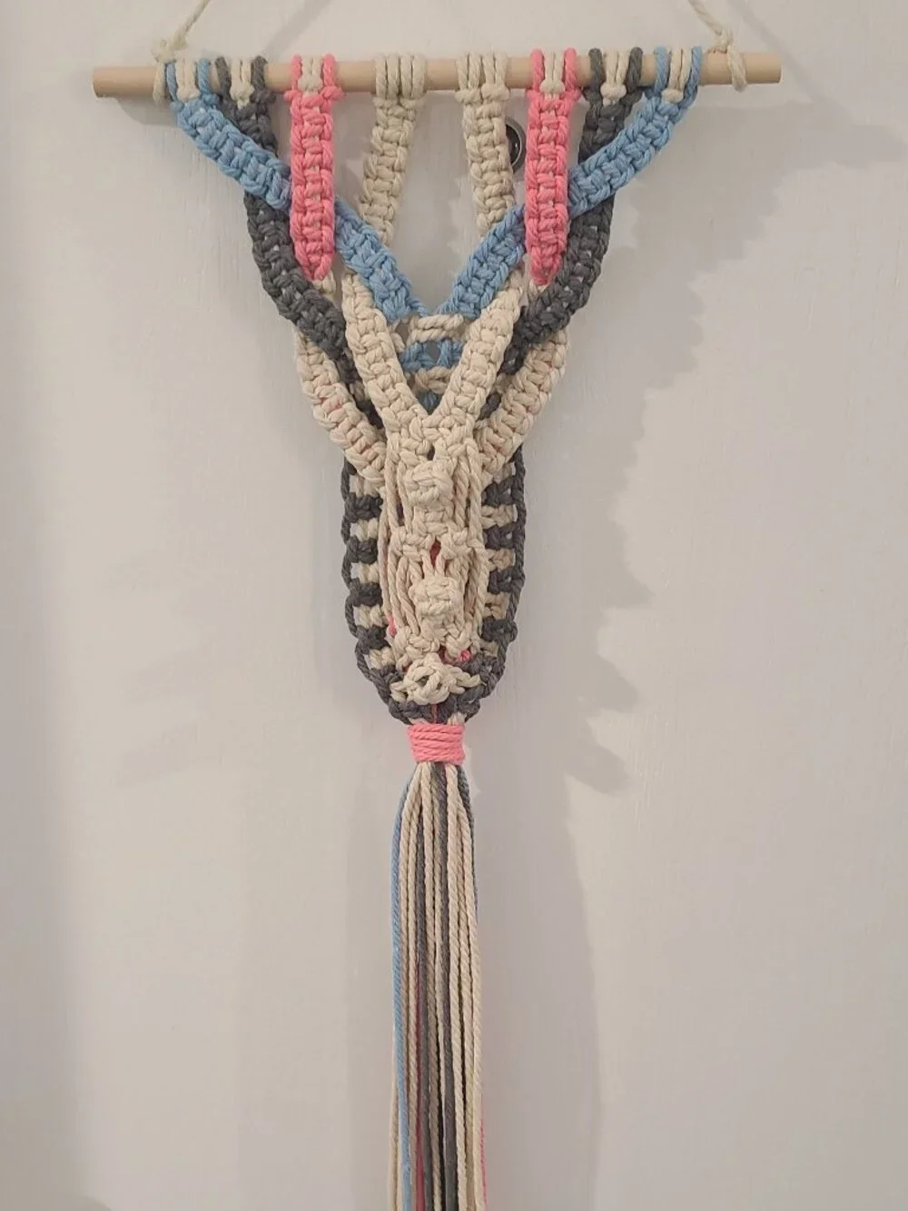 Macrame Wall Hanging Custom 12x26 Handmade Natural Brown Blue Pink Boho Decor
